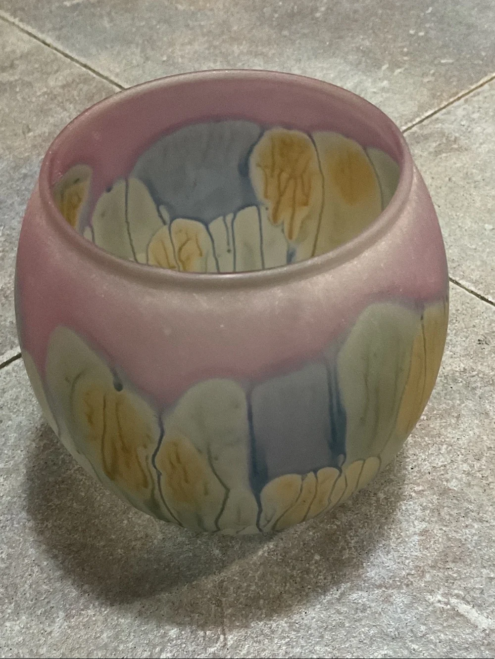Pink and Pastel Floral-Pattern Glass Vase